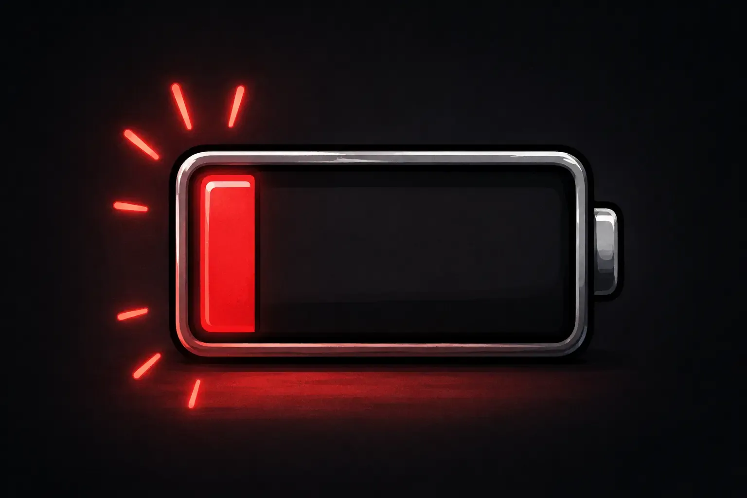 A drawing of a battery that is blinking red and almost empty
