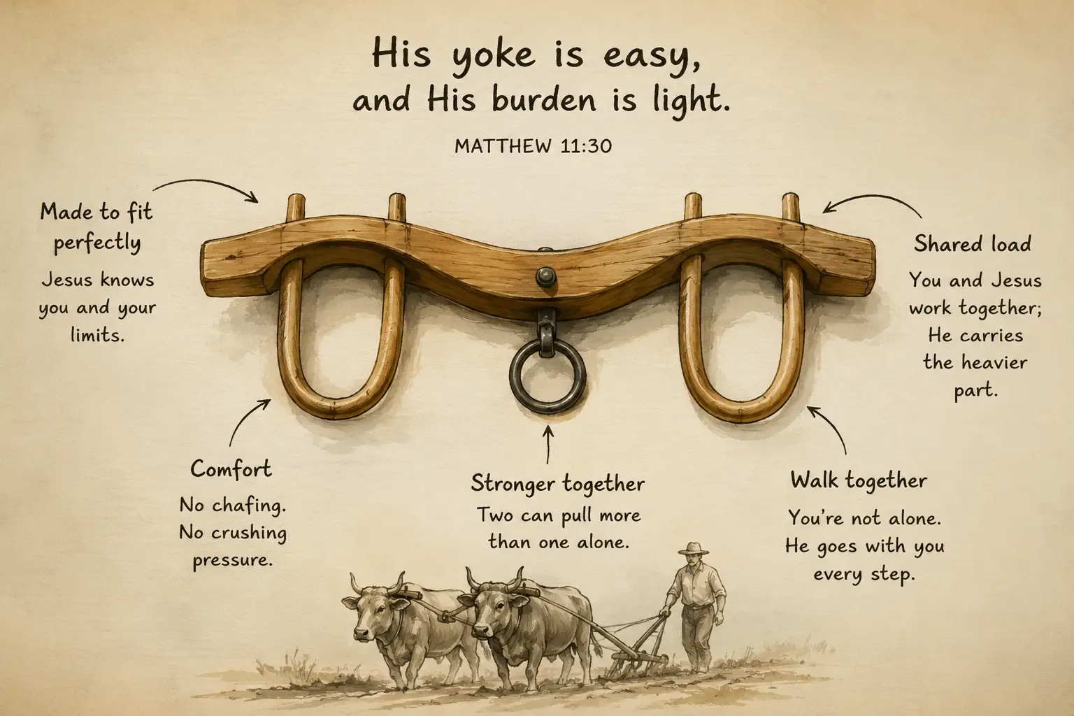 simple drawing of a wooden ox yoke to show how two work together