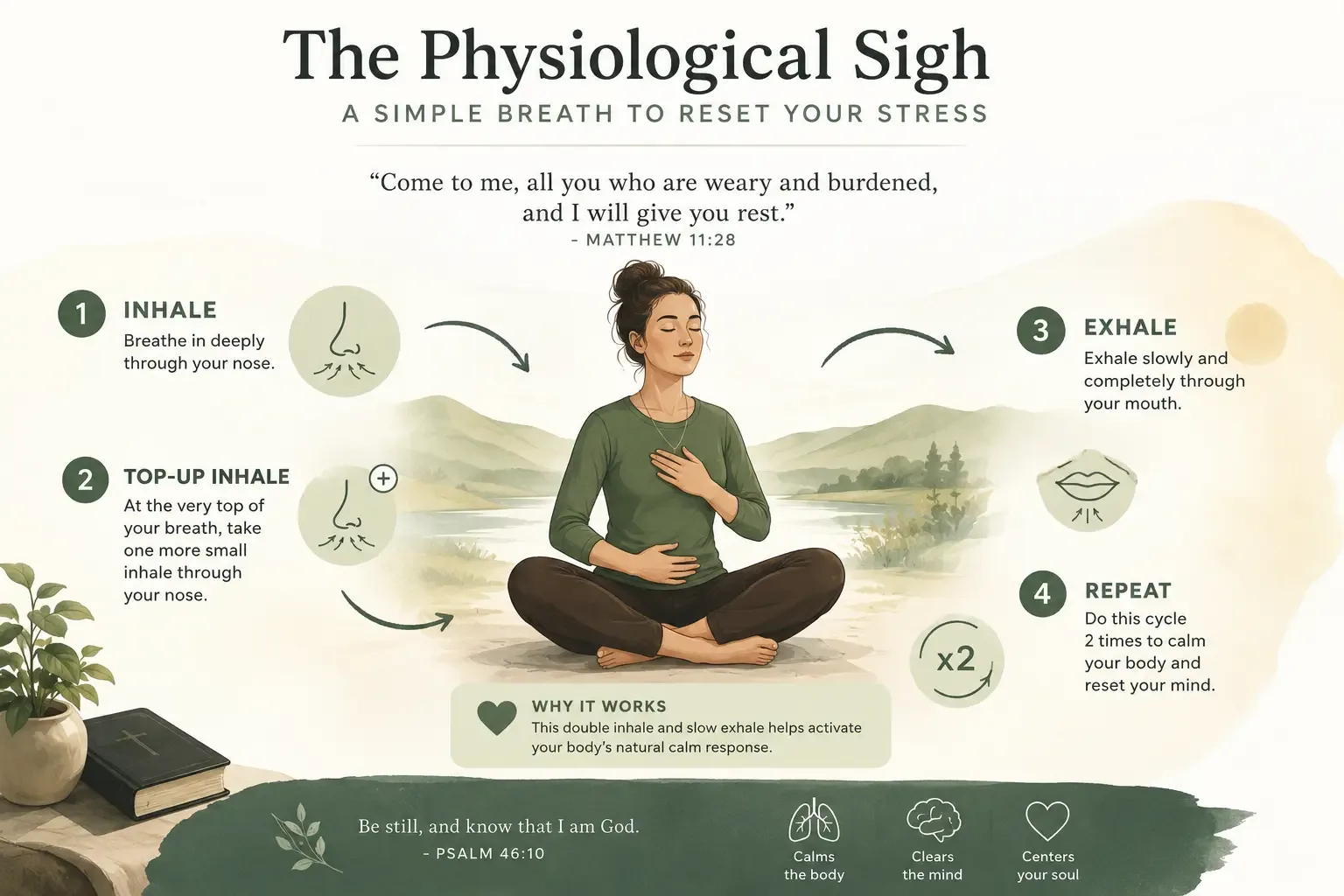 A diagram showing a person doing a deep breathing exercise with arrows for 'inhale' and 'exhale'