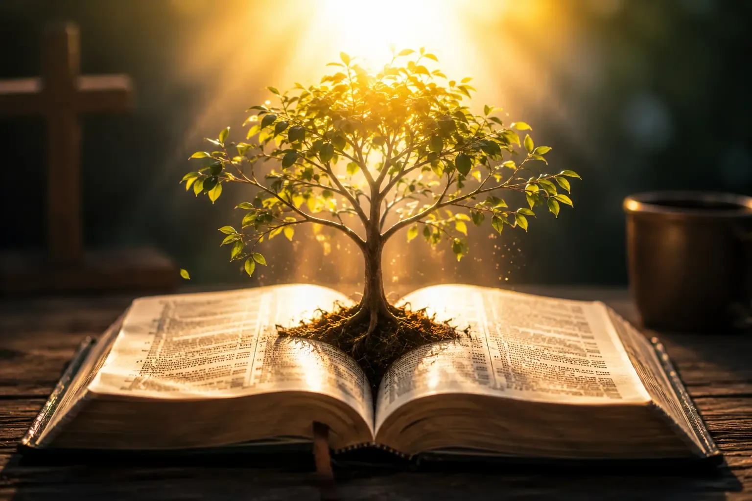 A close-up of an open Bible with a pair of glasses on top A close-up of an open Bible with a pair of glasses on top