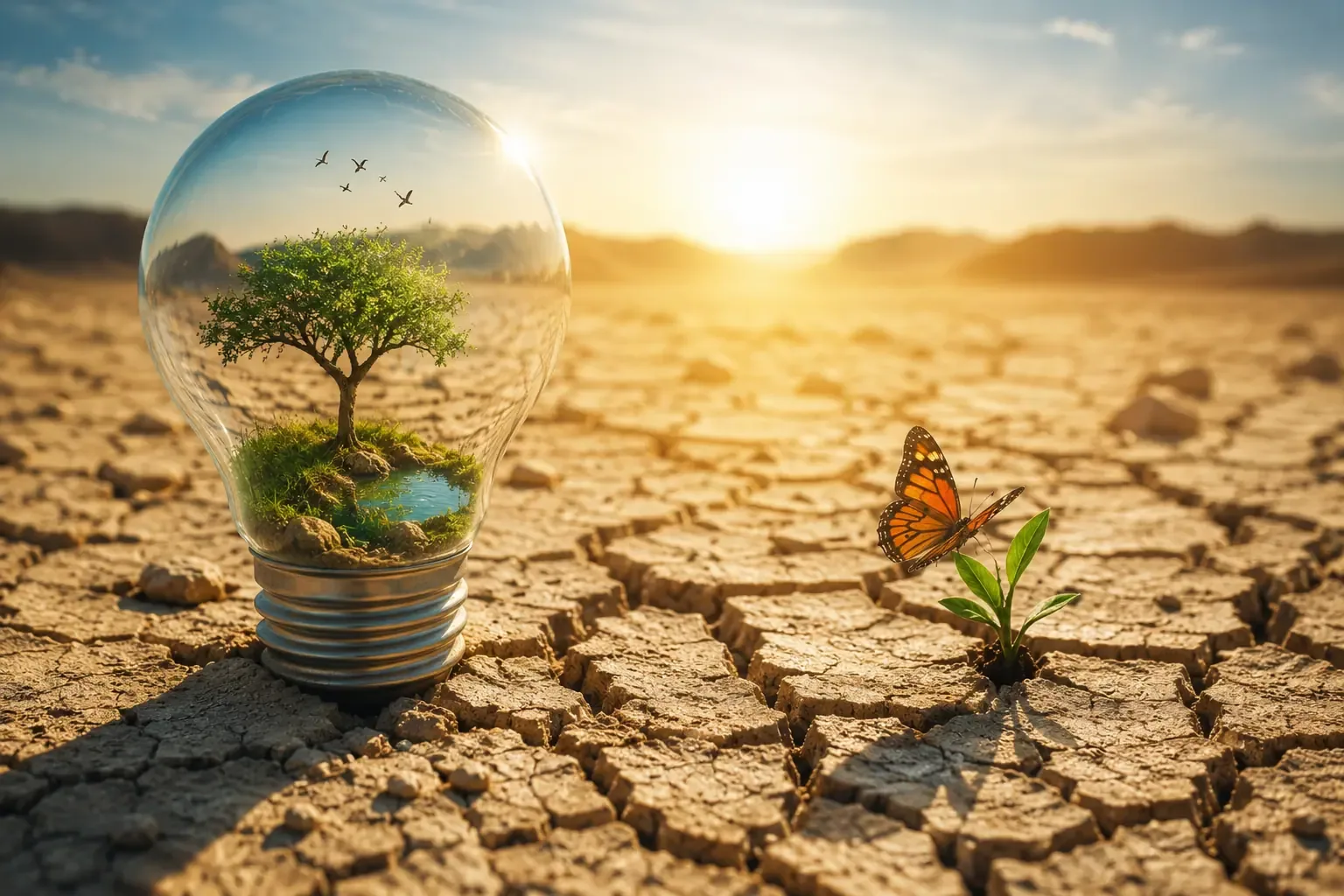 A single, vibrant green plant sprout pushing through dry, cracked earth under a harsh sun. The image represents hope and growth in the middle of a spiritual desert A single, vibrant green plant sprout pushing through dry, cracked earth under a harsh sun. The image represents hope and growth in the middle of a spiritual desert