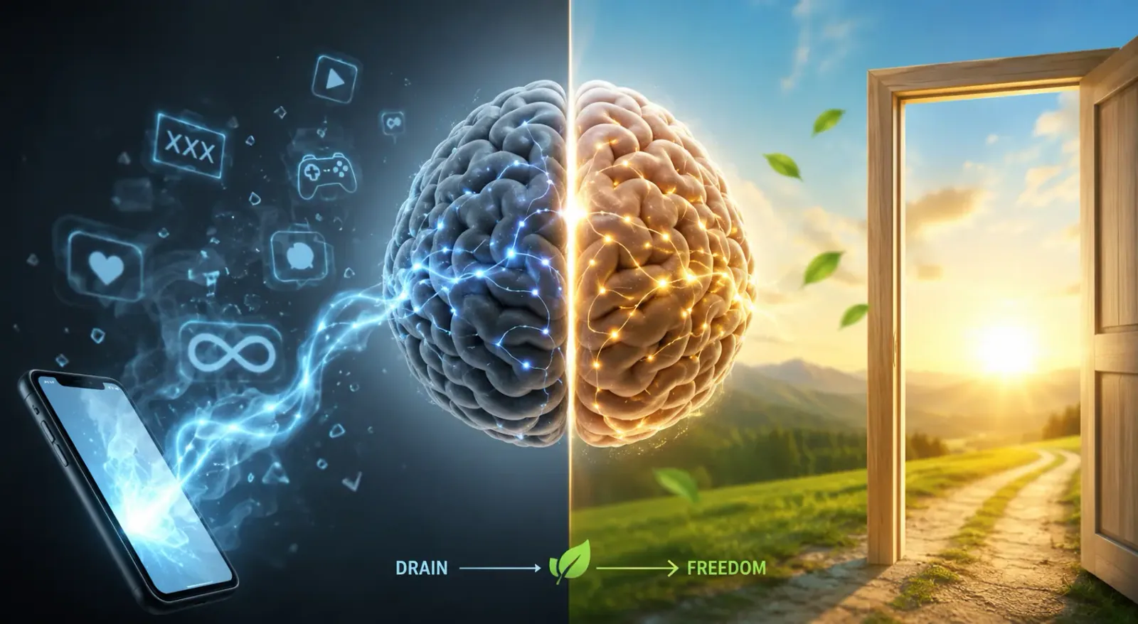 a simple, clean diagram-style illustration showing a brain with a dopamine pathway lighting up in response to a phone screen glow, minimal and modern medical illustration style a simple, clean diagram-style illustration showing a brain with a dopamine pathway lighting up in response to a phone screen glow, minimal and modern medical illustration style
